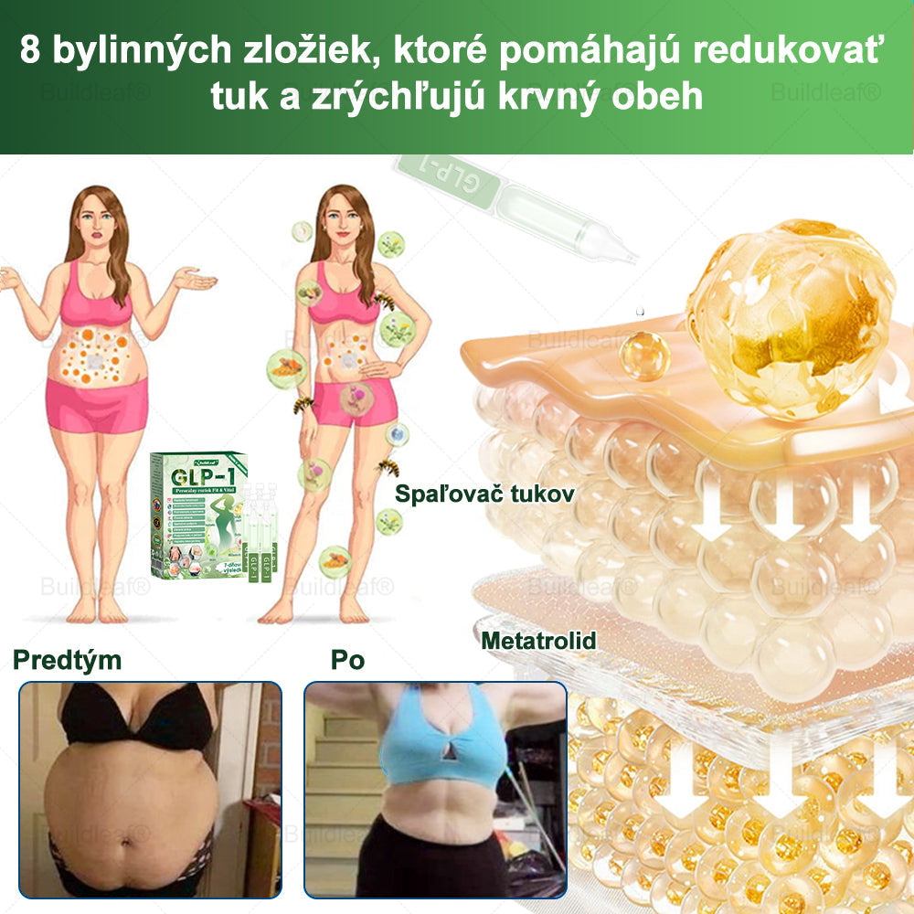 🐝BuildLeaf® GLP-1 6-v-1 Health Solution Perorálna tekutina (Len raz denne, viditeľné zmeny už za 7 dní) Pre obezitu, kardiovaskulárne ochorenia, cukrovku, spánkové apnoe, zdravie čriev, problémy s kĺbmi a ďalšie