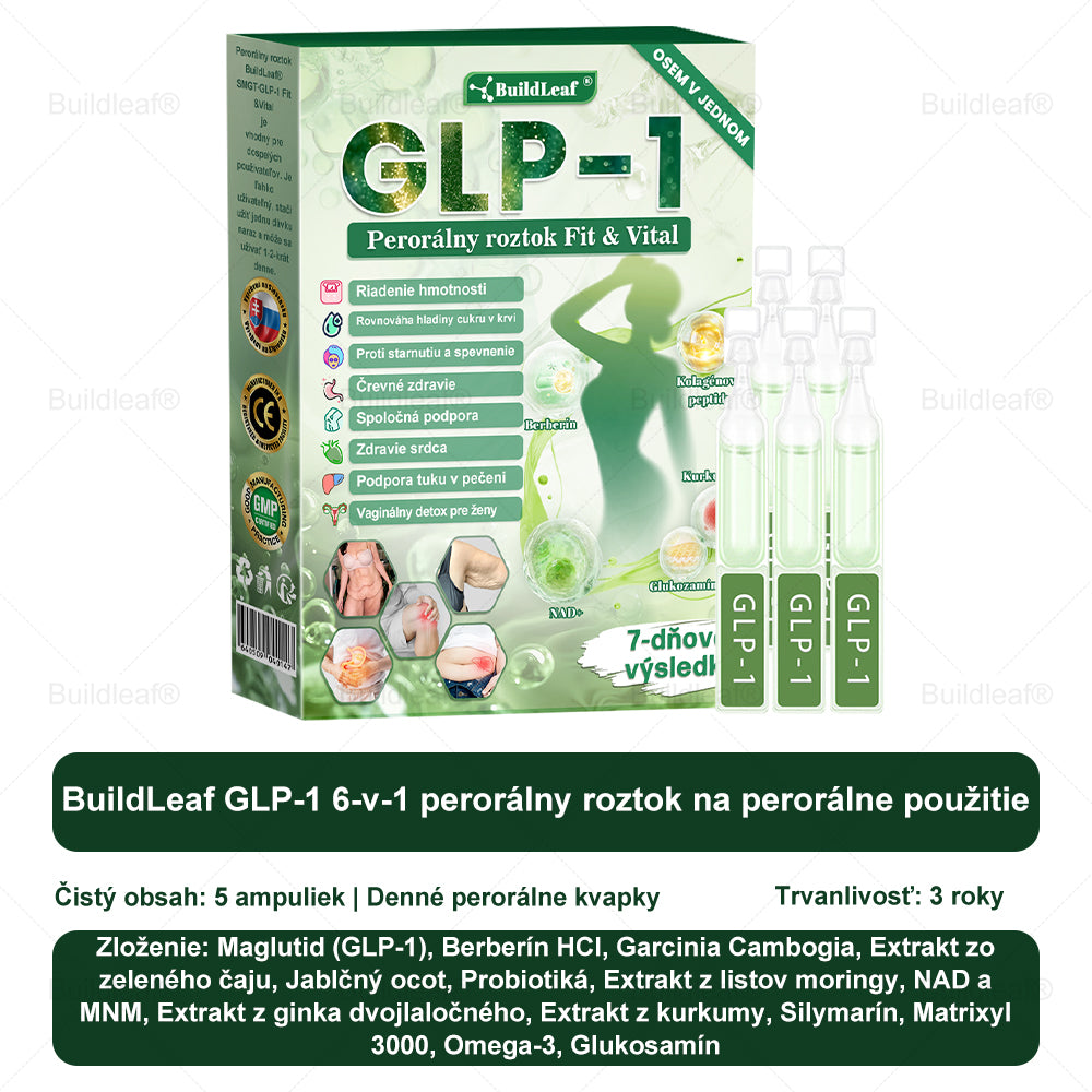 🐝BuildLeaf® GLP-1 6-v-1 Health Solution Perorálna tekutina (Len raz denne, viditeľné zmeny už za 7 dní) Pre obezitu, kardiovaskulárne ochorenia, cukrovku, spánkové apnoe, zdravie čriev, problémy s kĺbmi a ďalšie